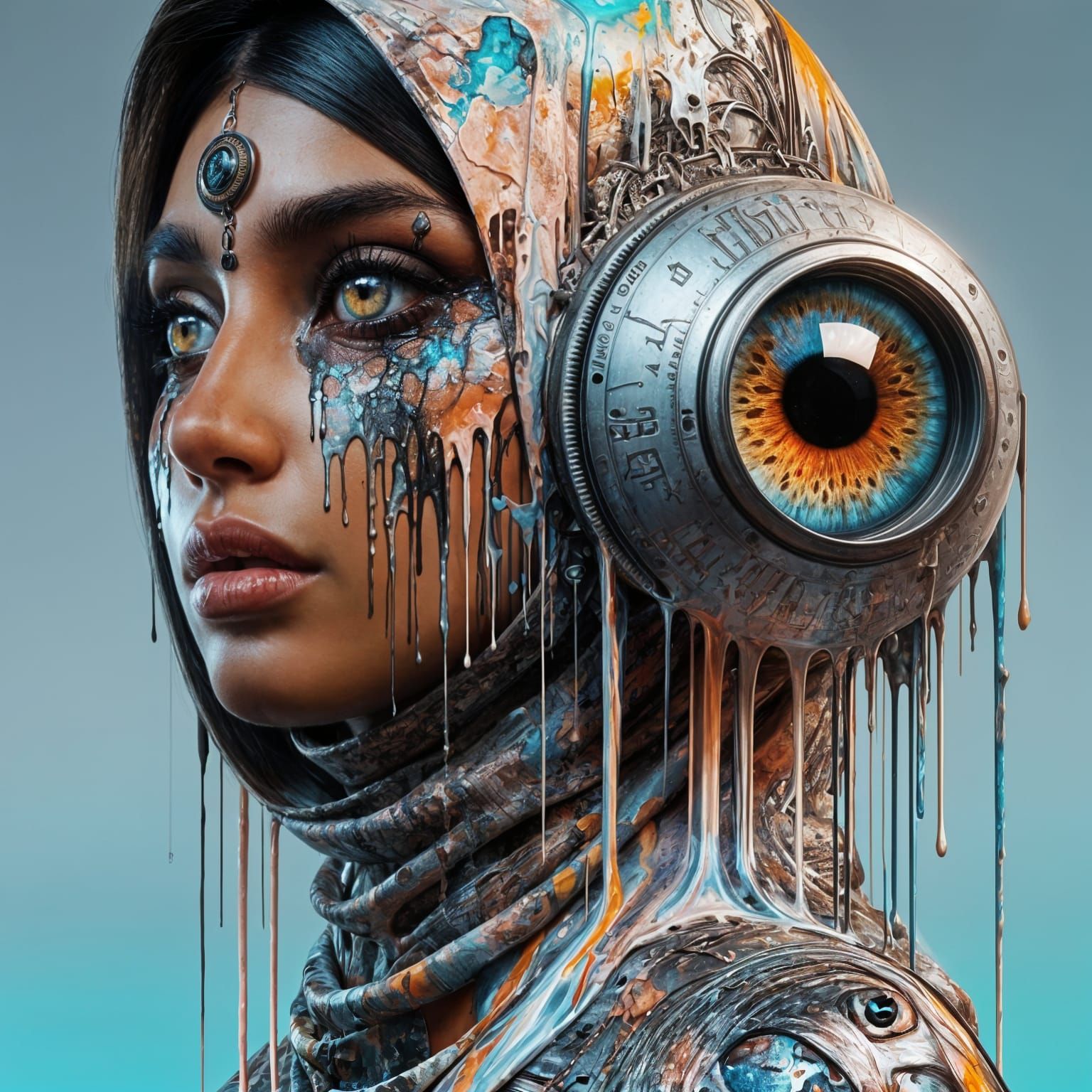 South Asian Woman with Cyberpunk Eye in Digital Art