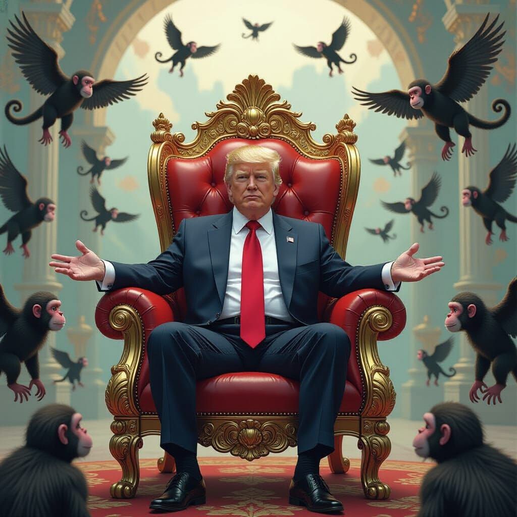 Donald Trump on Golden Throne with Flying Monkeys
