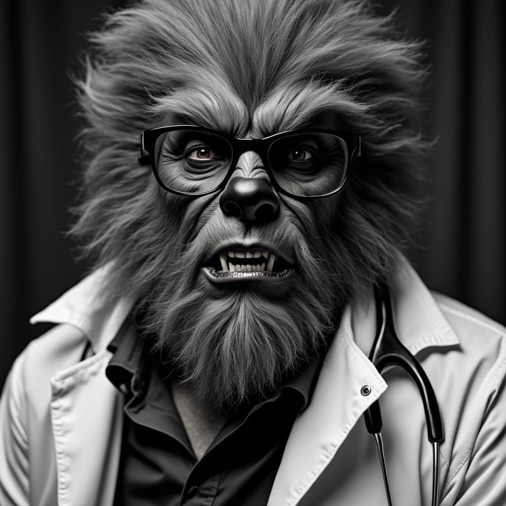 Gray-Furred Dr. Wolfman in Studio Portrait