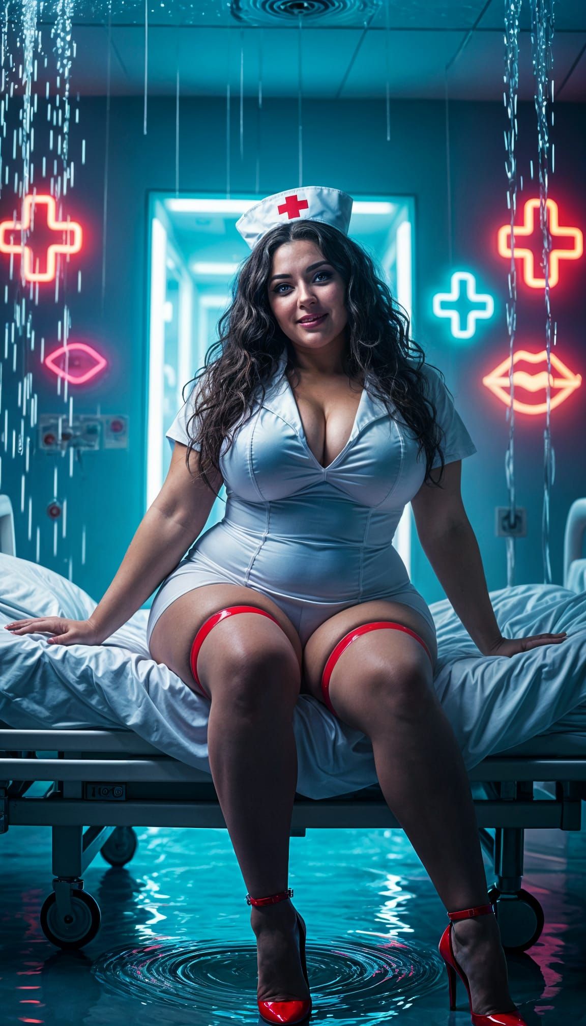 Futuristic Nurse in Neon Hospital, Cyberpunk Style