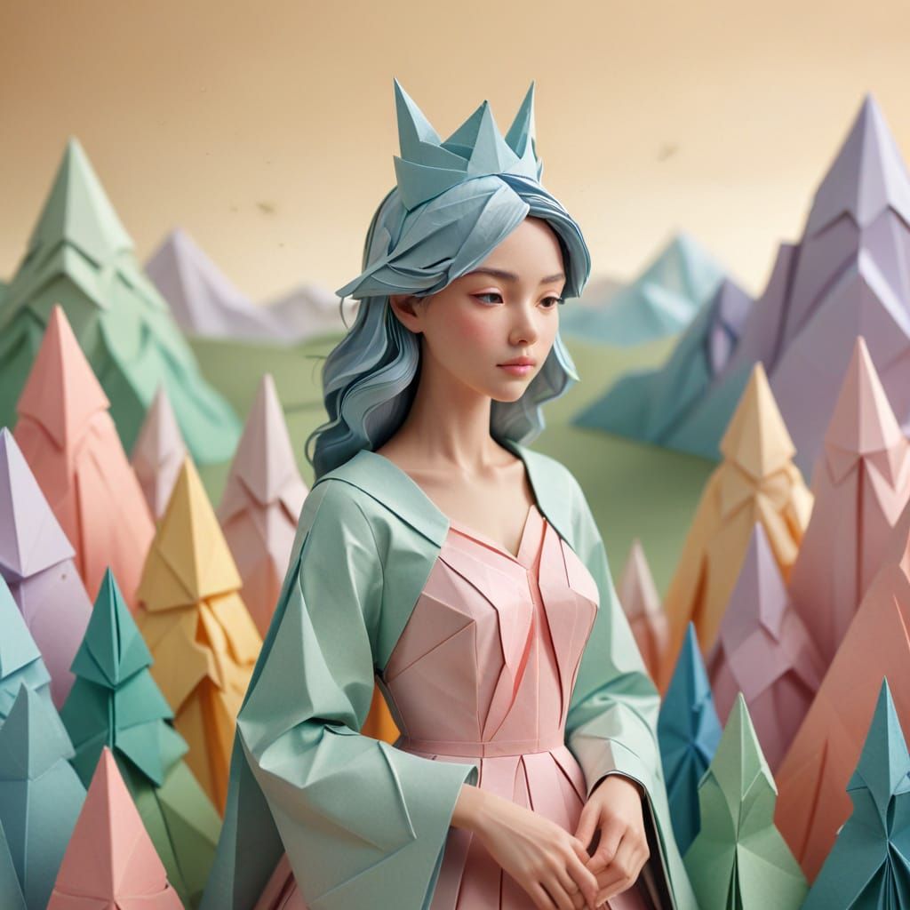 Origami Princess in Gentle Papercraft Style