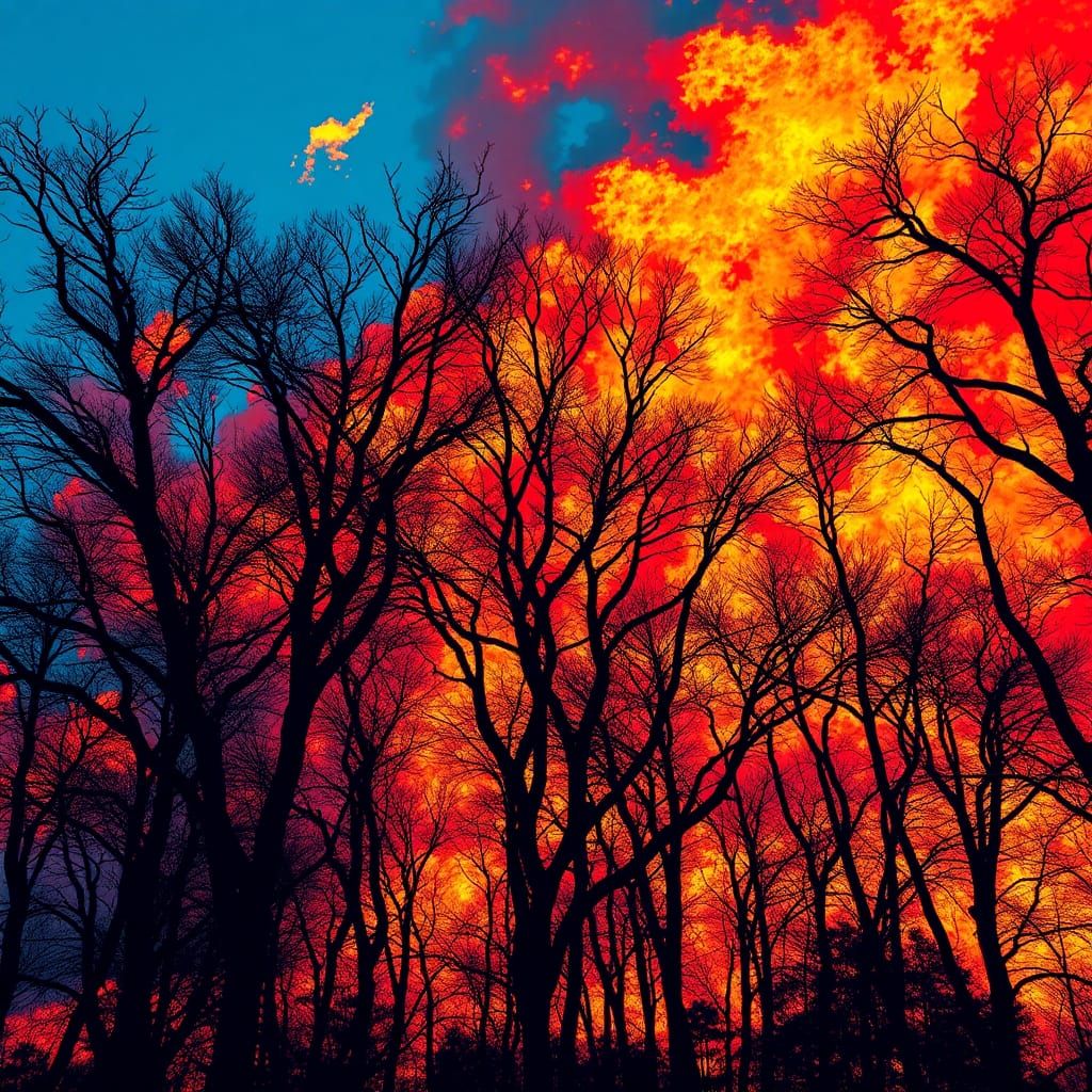 Trees Ablaze in Electric Bauhaus Style