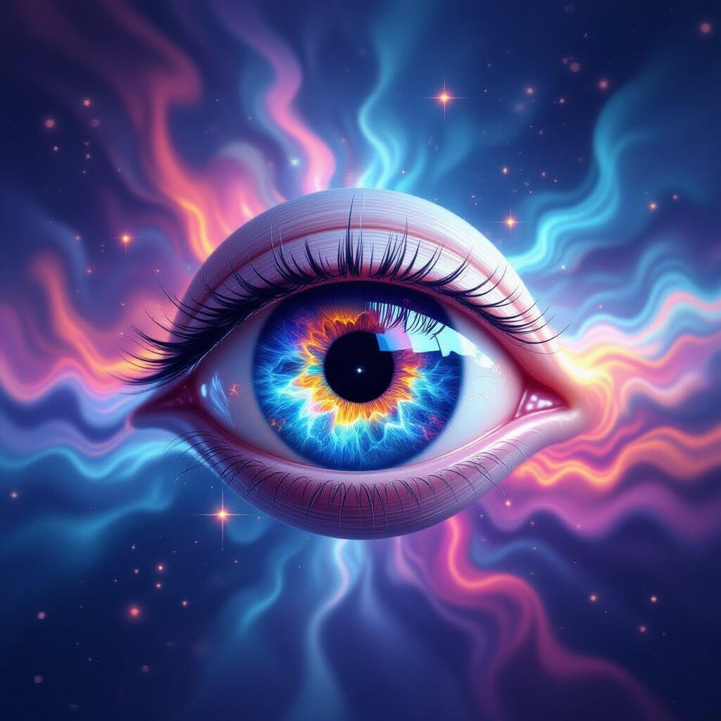 Cosmic Eye with Psychedelic Vortex in Intergalactic Void