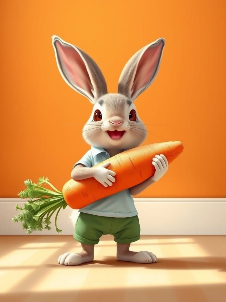 Playful Bunny with Carrot: Whimsical Digital Art