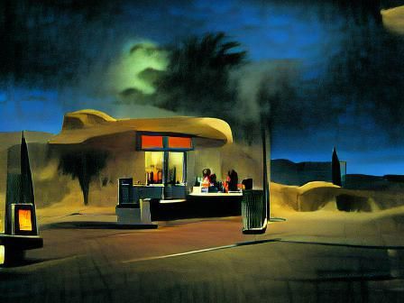 Desert Bar at Night in Edward Hopper Style
