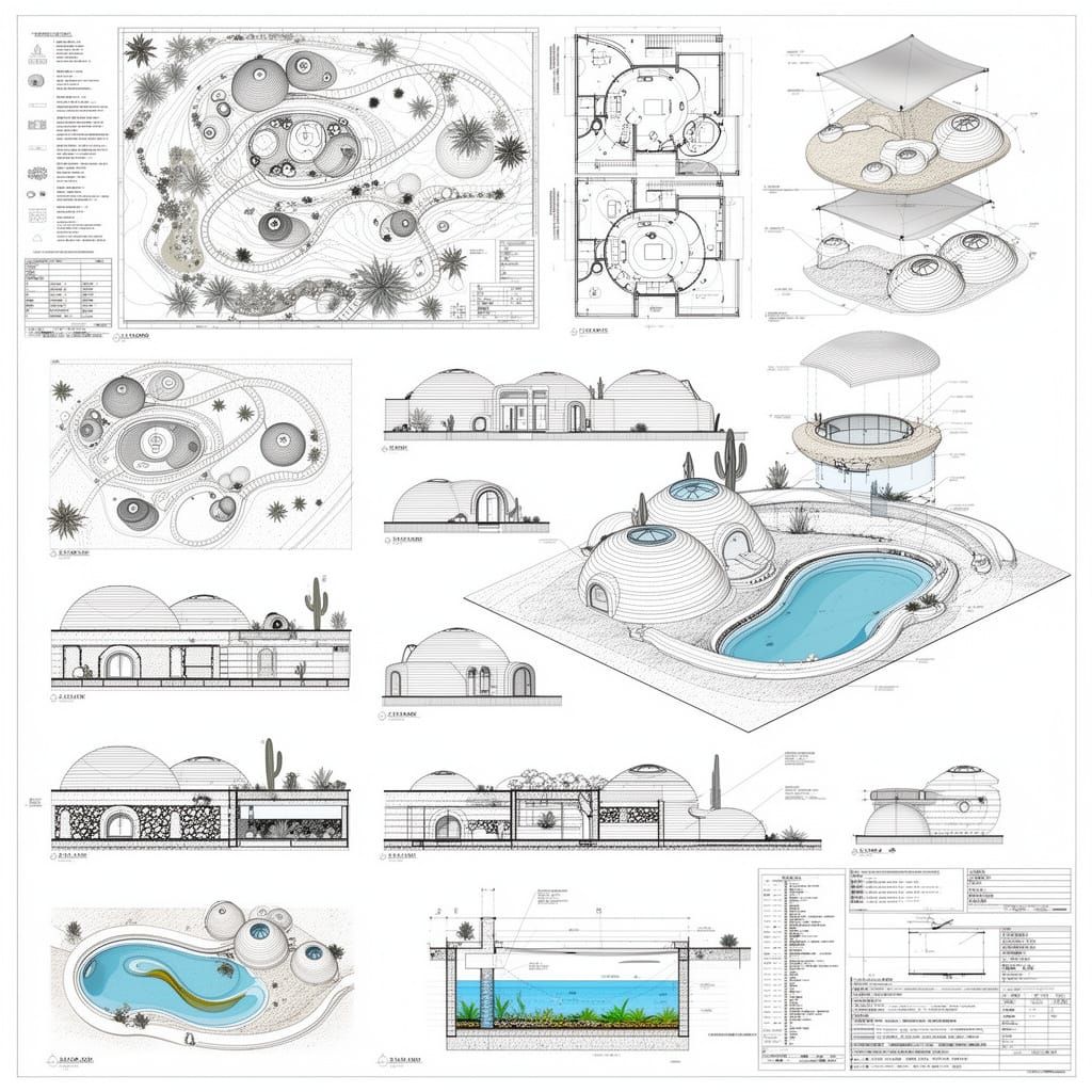 SuperAdobe Project Drawings with Ecological Biopool