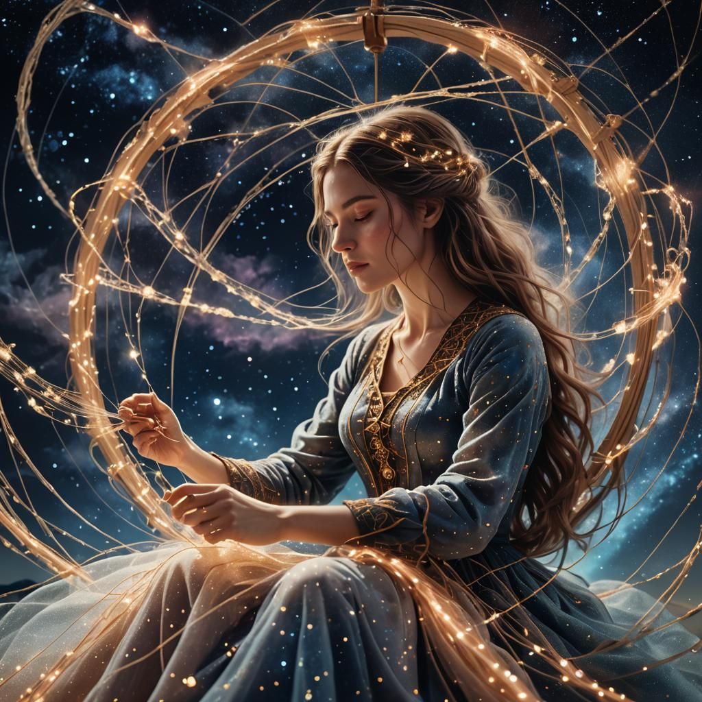 Celestial Weaver Spins Stardust in Surreal Dreamscape