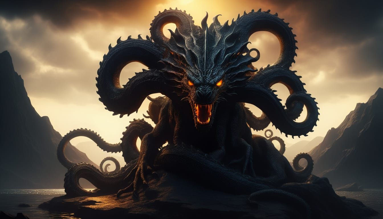 Glowing Hydra Emerges from Volcanic Glass