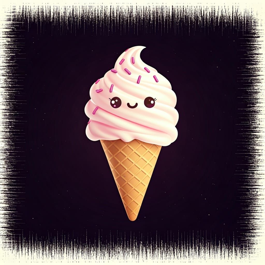 Kawaii Ice Cream Cone in Space, Abstract Style