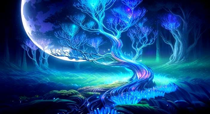 Bioluminescent Gemstone Tree of Life in Dreamlike Style