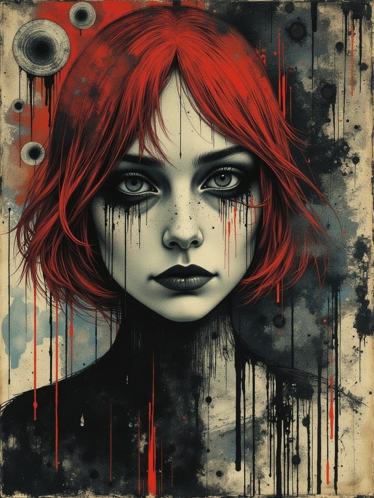 Gothic Portrait of a Woman in Surreal Abstract Style