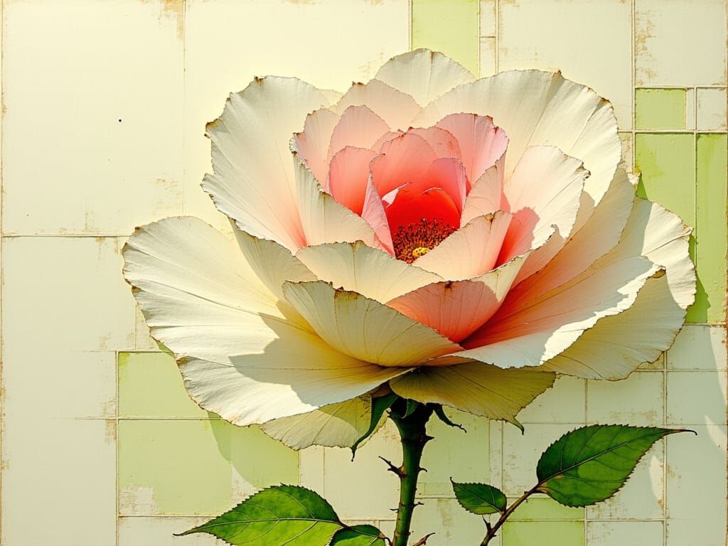 "The Rose with colors of Porcelain White, Avocado Green & Bu...
