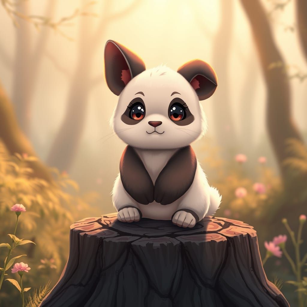 Enchanted Panda-Rabbit Hybrid in Whimsical Forest