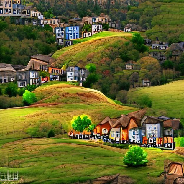 Picturesque Hillside Village in High Definition