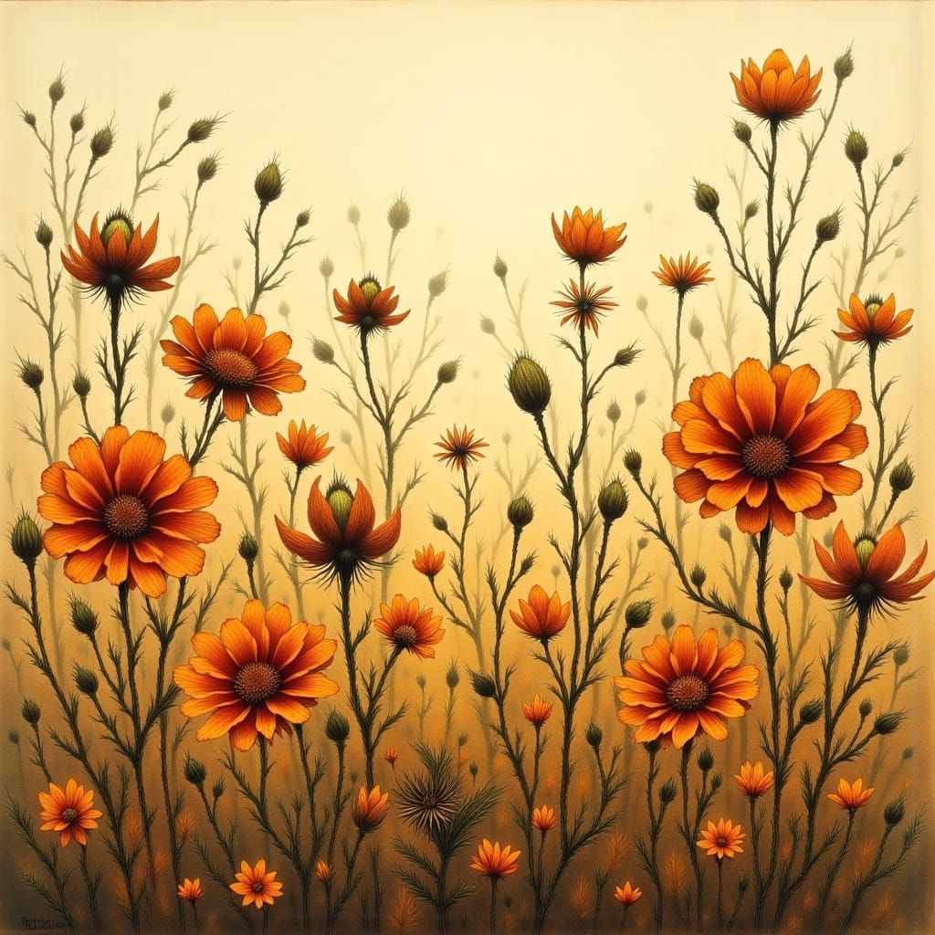 Autumn Wildflowers Illustration in Painterly Style