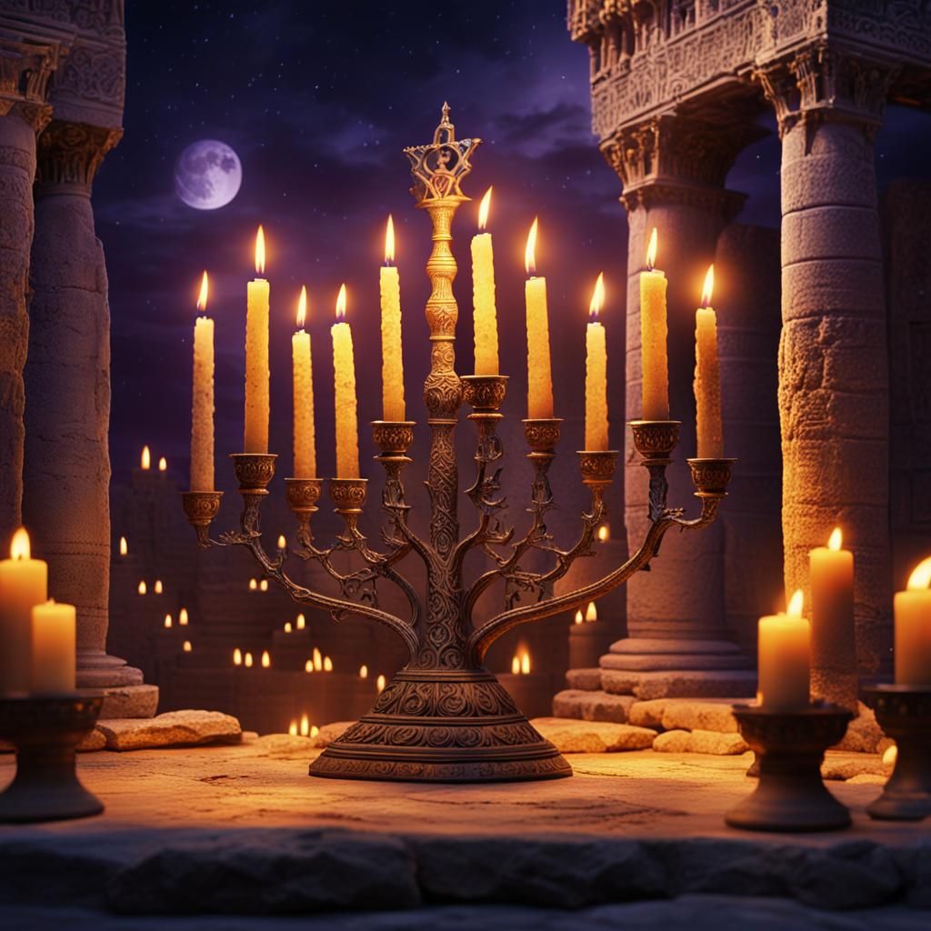 Hanukkah Candelabrum Lights Second Temple: Fantasy Art