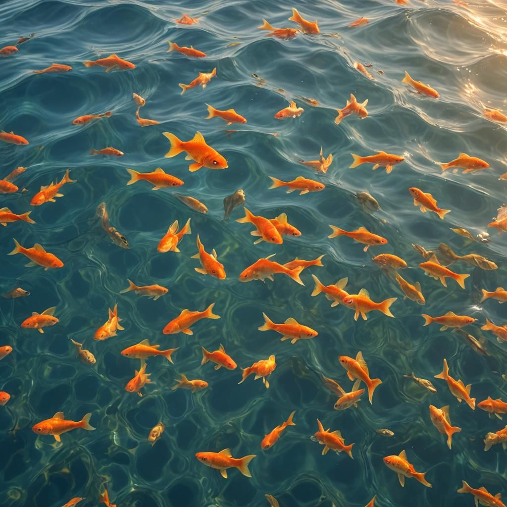 Adventurous Goldfish at Sea During Sunrise