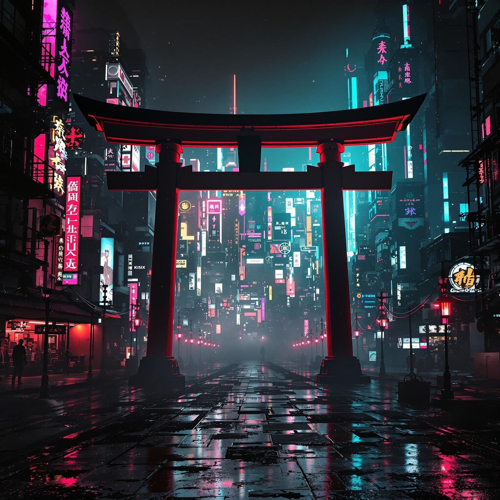 Cyberpunk Torii Gate Bridges Futuristic Cities