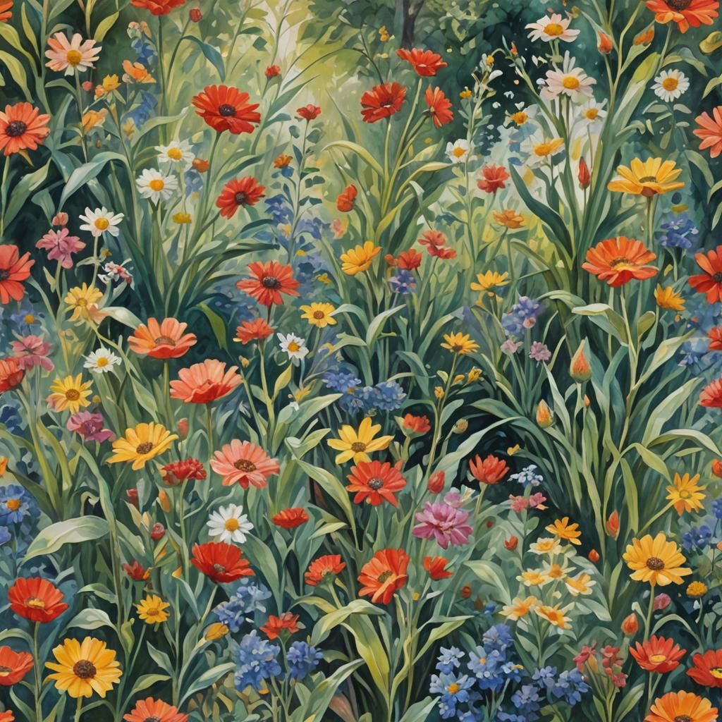 Impressionist Gouache Painting with Thick Brush Strokes