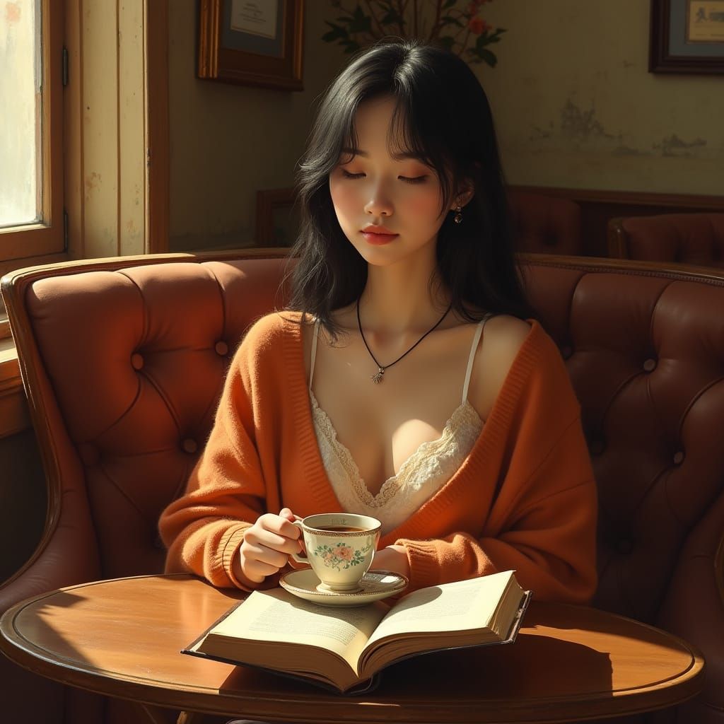 Cozy Cafe Scene in Soft Watercolor Style