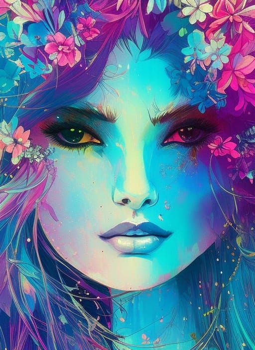 Beautiful Cat with Intricate Lineart in Vibrant Colors