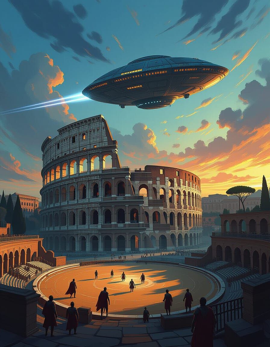 Sci-Fi Time Ship Revisits Roman Colosseum in Gothic Style