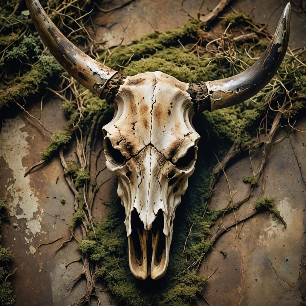Macro Cow Skull Portrait in Photorealistic Style