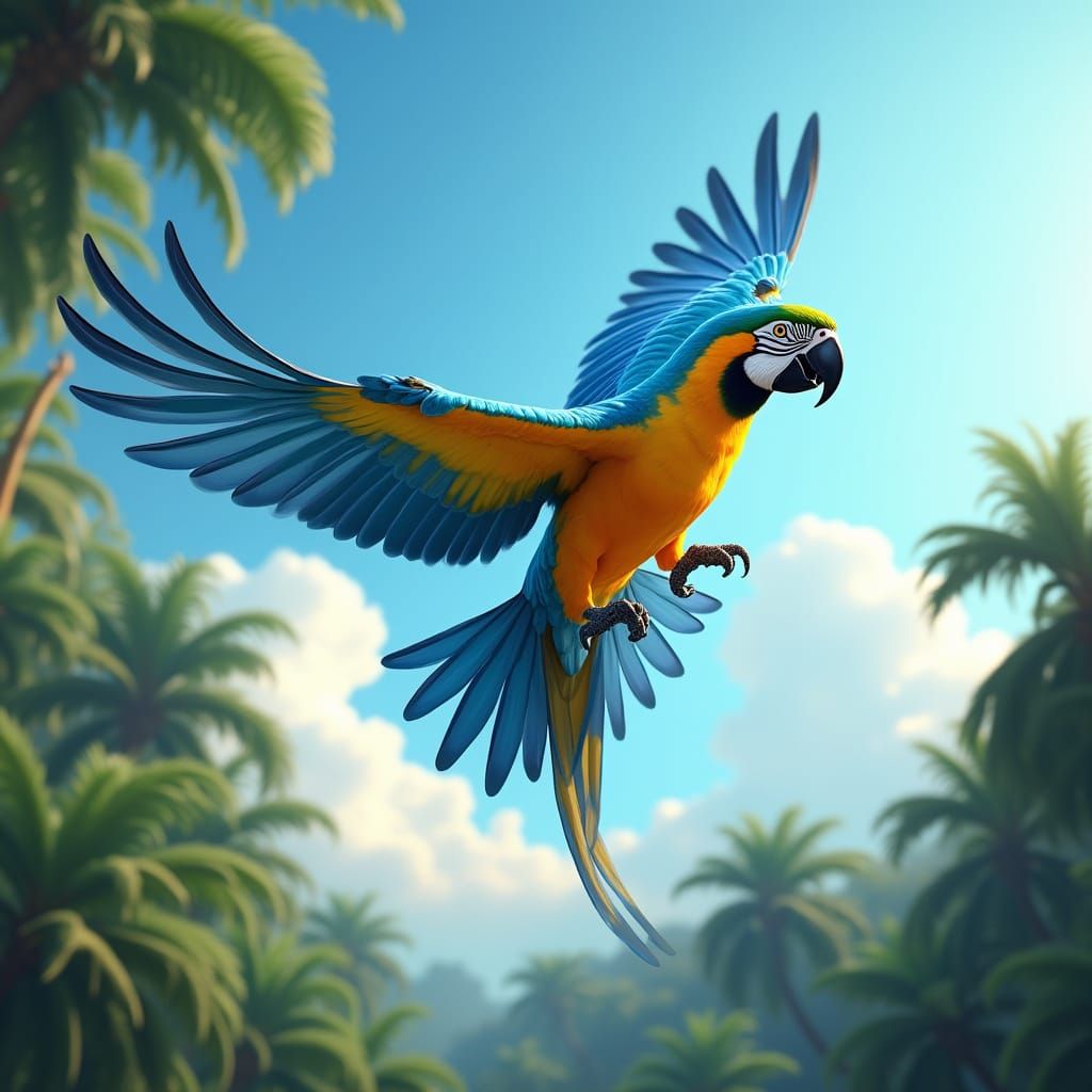 Vibrant Hyacinth Macaw Soars Through Tropical Skies