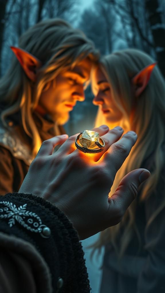 Elven Ring Exchange in Winter Forest