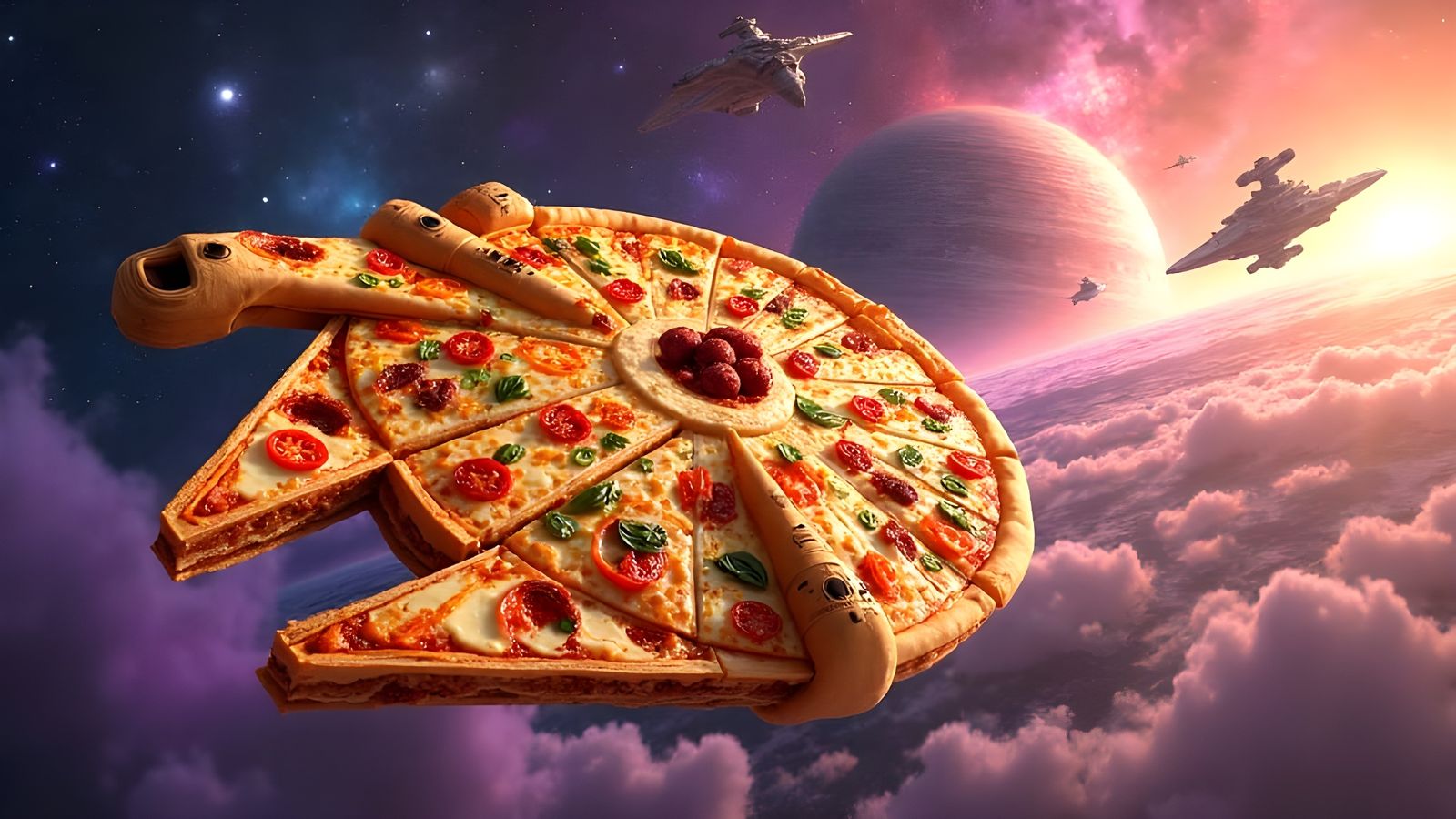 Edible Millennium Falcon Pizza in a Fruit Planet Solar Syste...