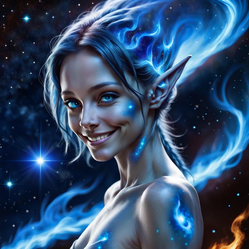 Beautiful Blue Alien Woman in Astral Nebula