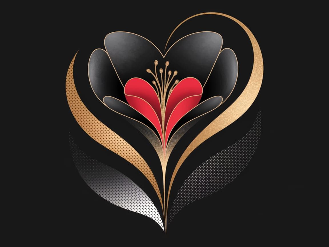 Elegant Heart-Shaped Floral Composition in Golden and Black
