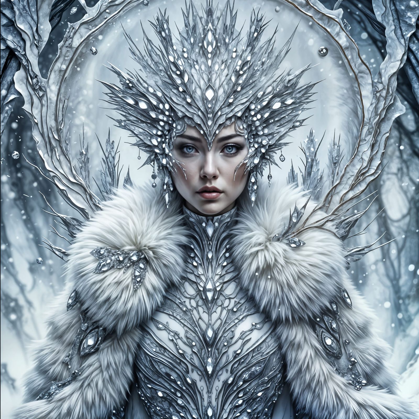 Snow Warrior in Silver Armor with Alcohol Ink Effects