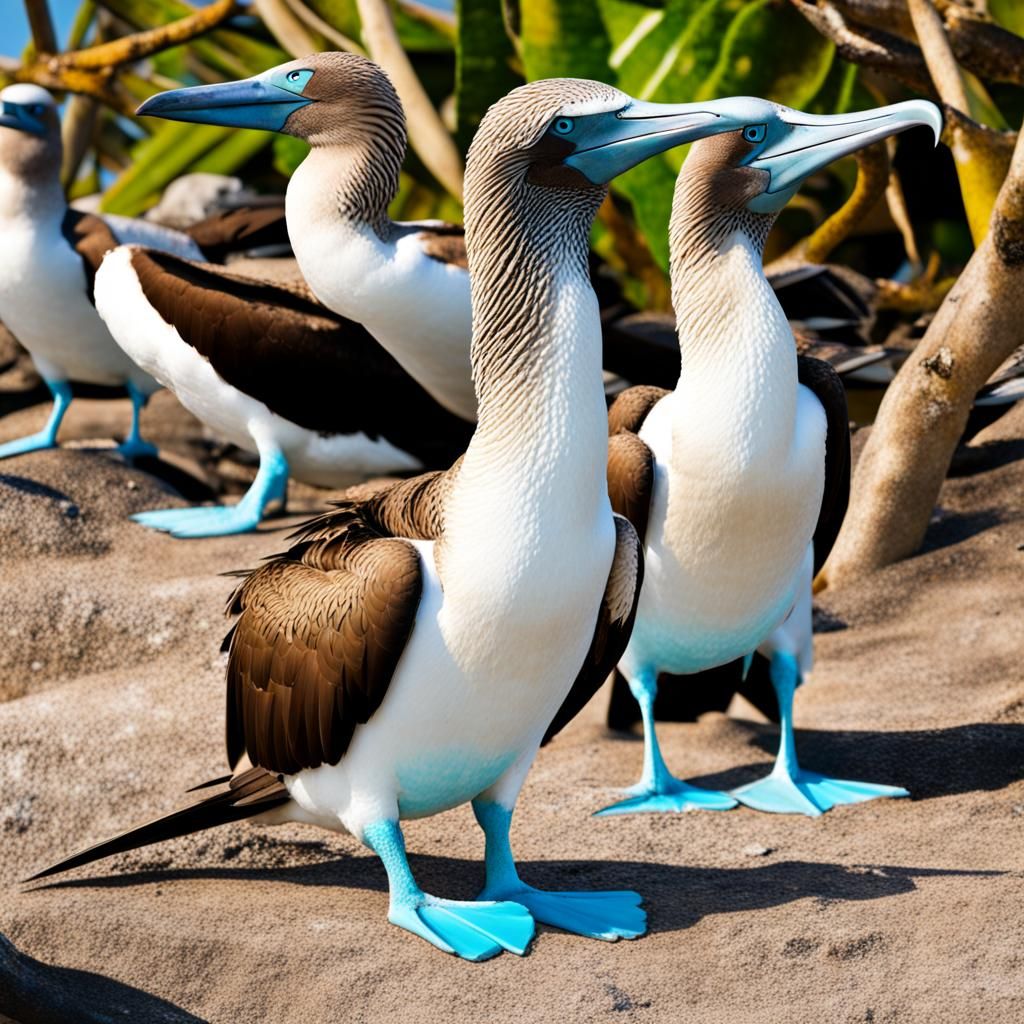 Striking Blue-Footed Boobies Displaying Vibrant Feet