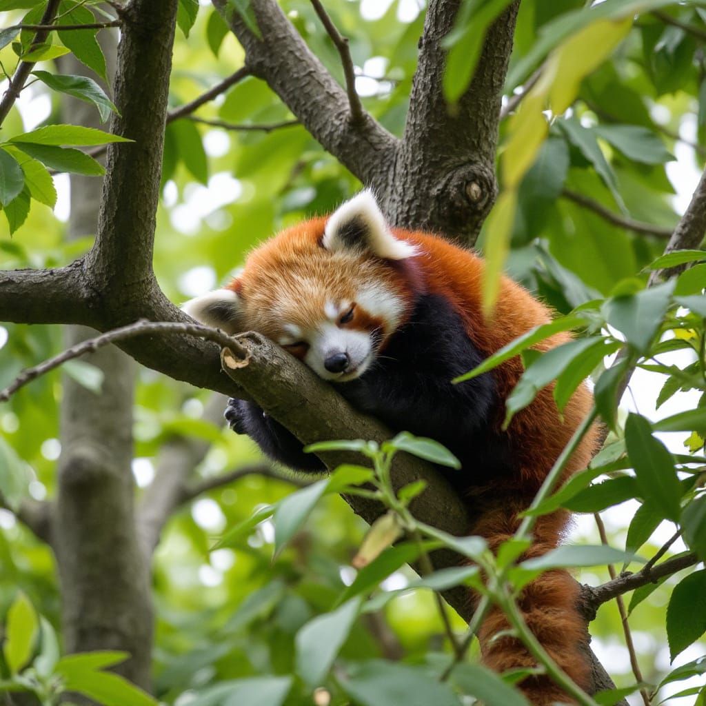Red Panda Napping Peacefully in a Tree