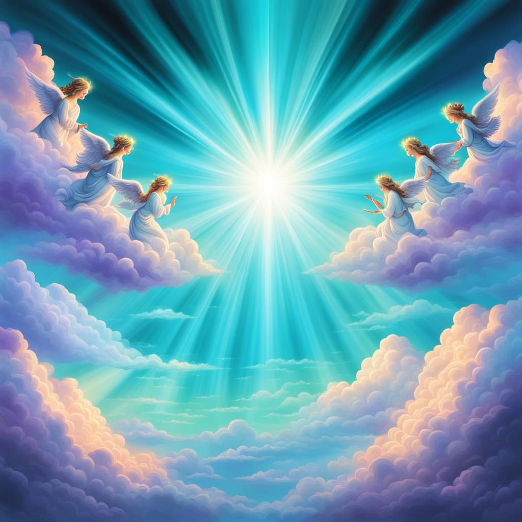 Angelic Clouds Bathed in Teal and Peach Light