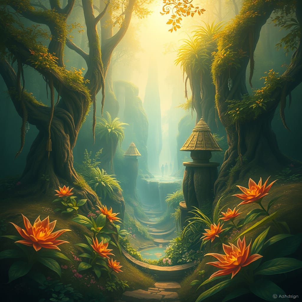 Mystical Realm of Ancient Magic in Dreamlike Art