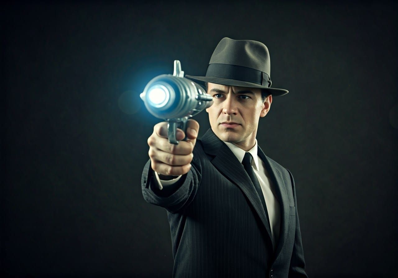 Retro Ray Gun Duel in Noir Style