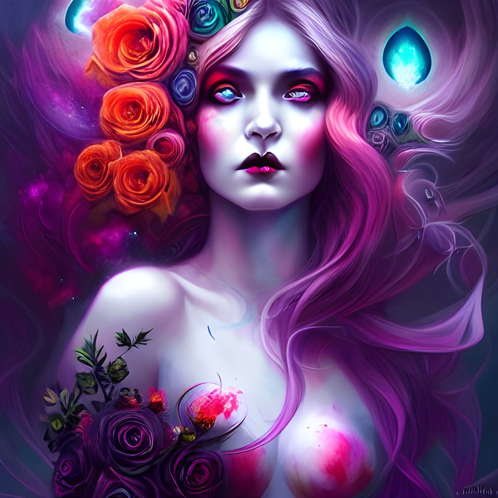 Cosmic Goddess of Twilight with Blood Roses