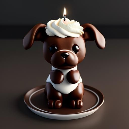 Cute Chocolate Cake Dog with Birthday Candles