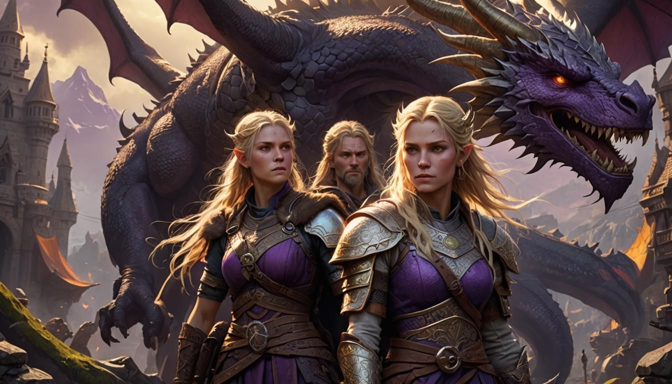 Viking Girl with Dragon in Dark Fantasy Style