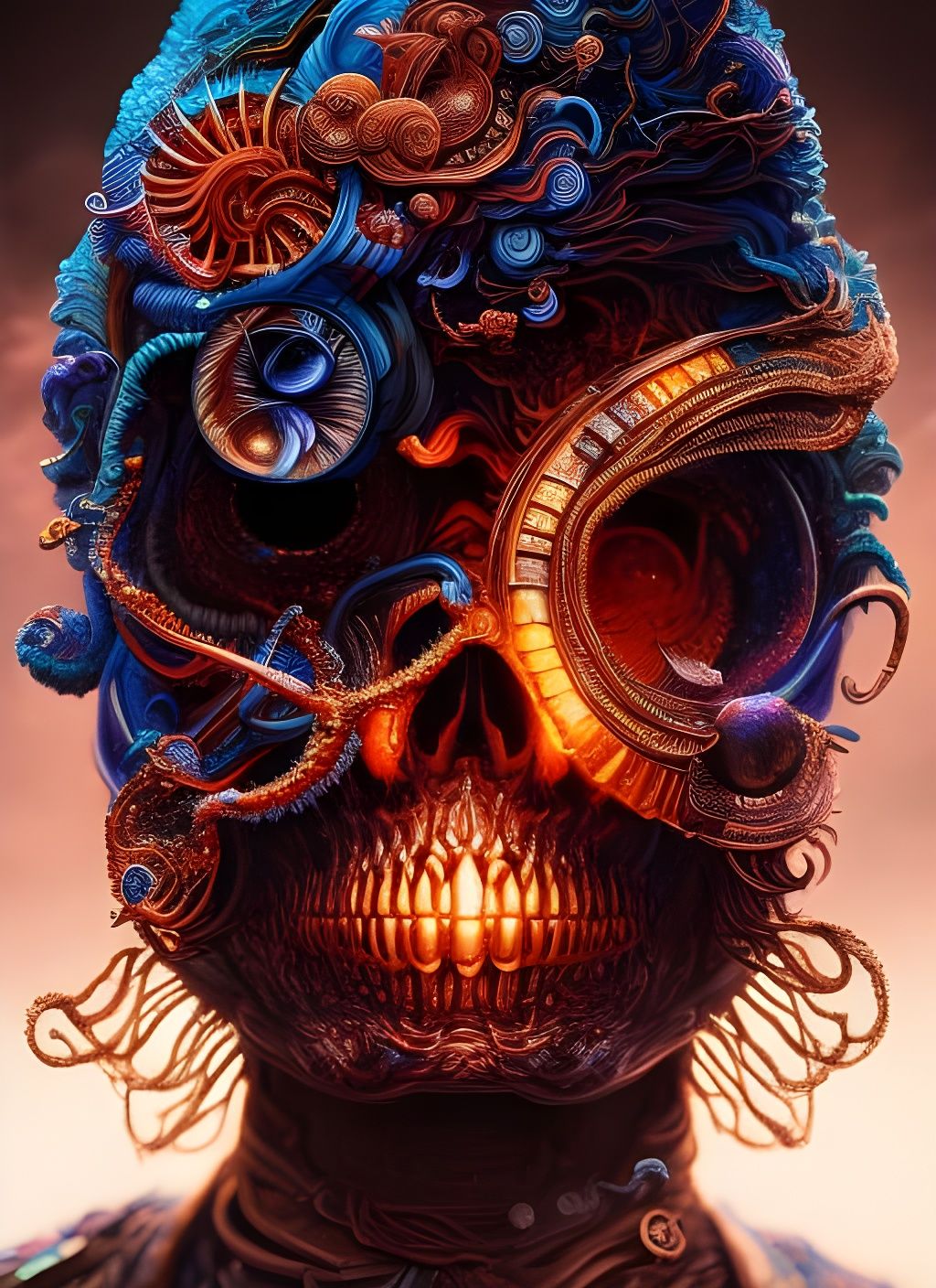 Cosmic Time Police Soldier in Fiery Skull