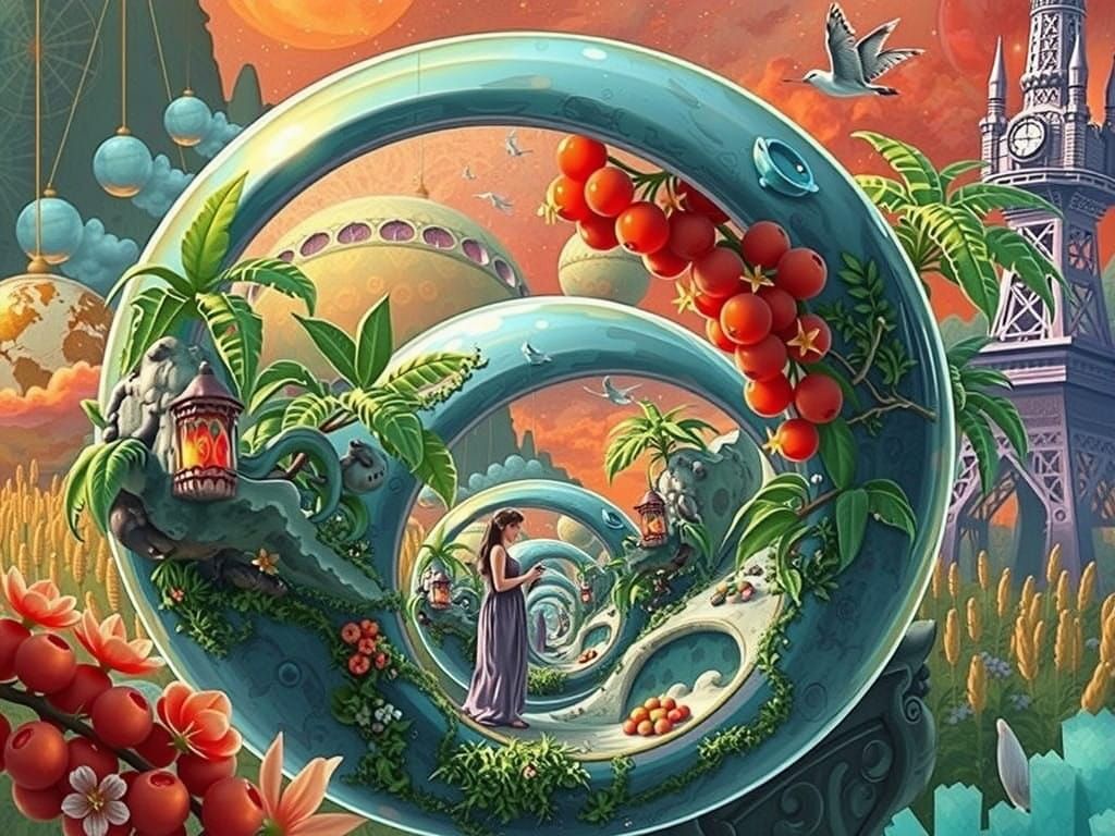 Multicoloured imaginary gardens of the future in transparent...