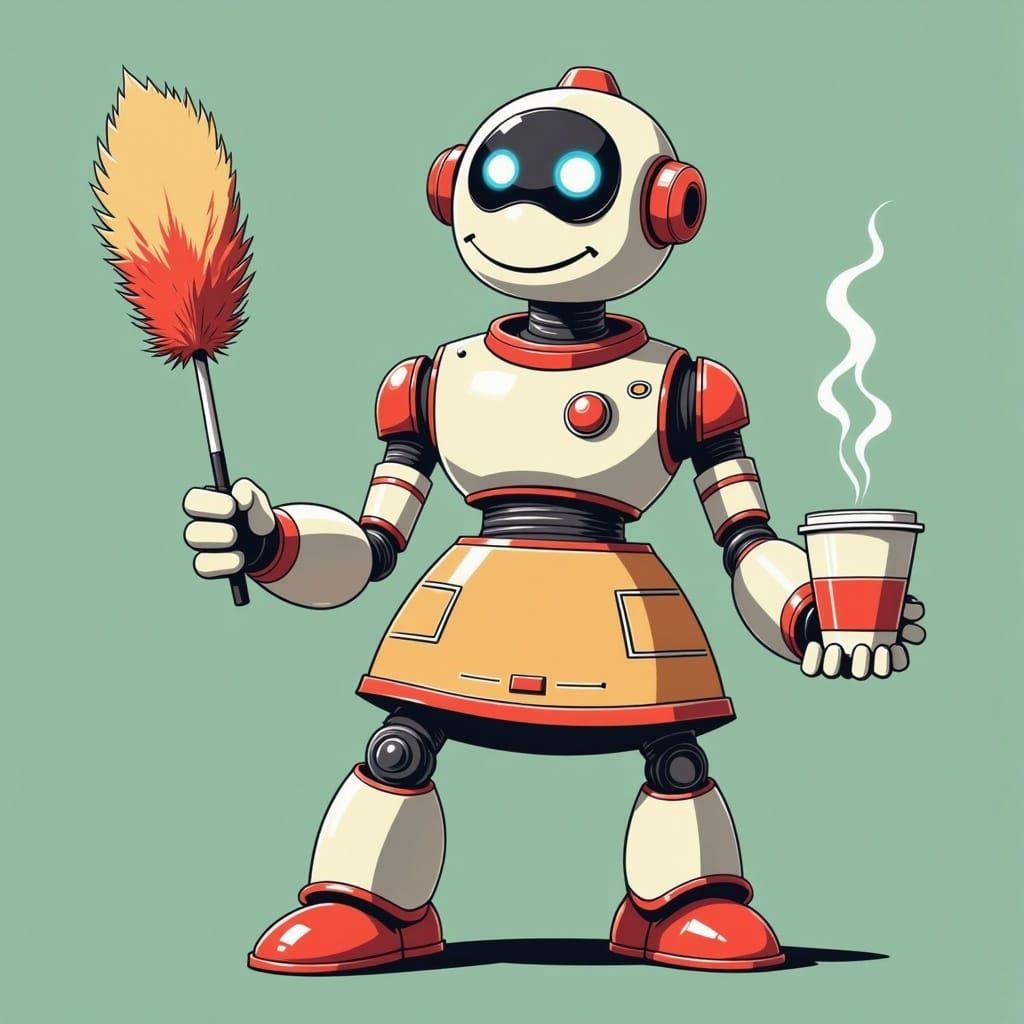 Rosie the Robot with Coffee, Cel-Shaded Comic Art