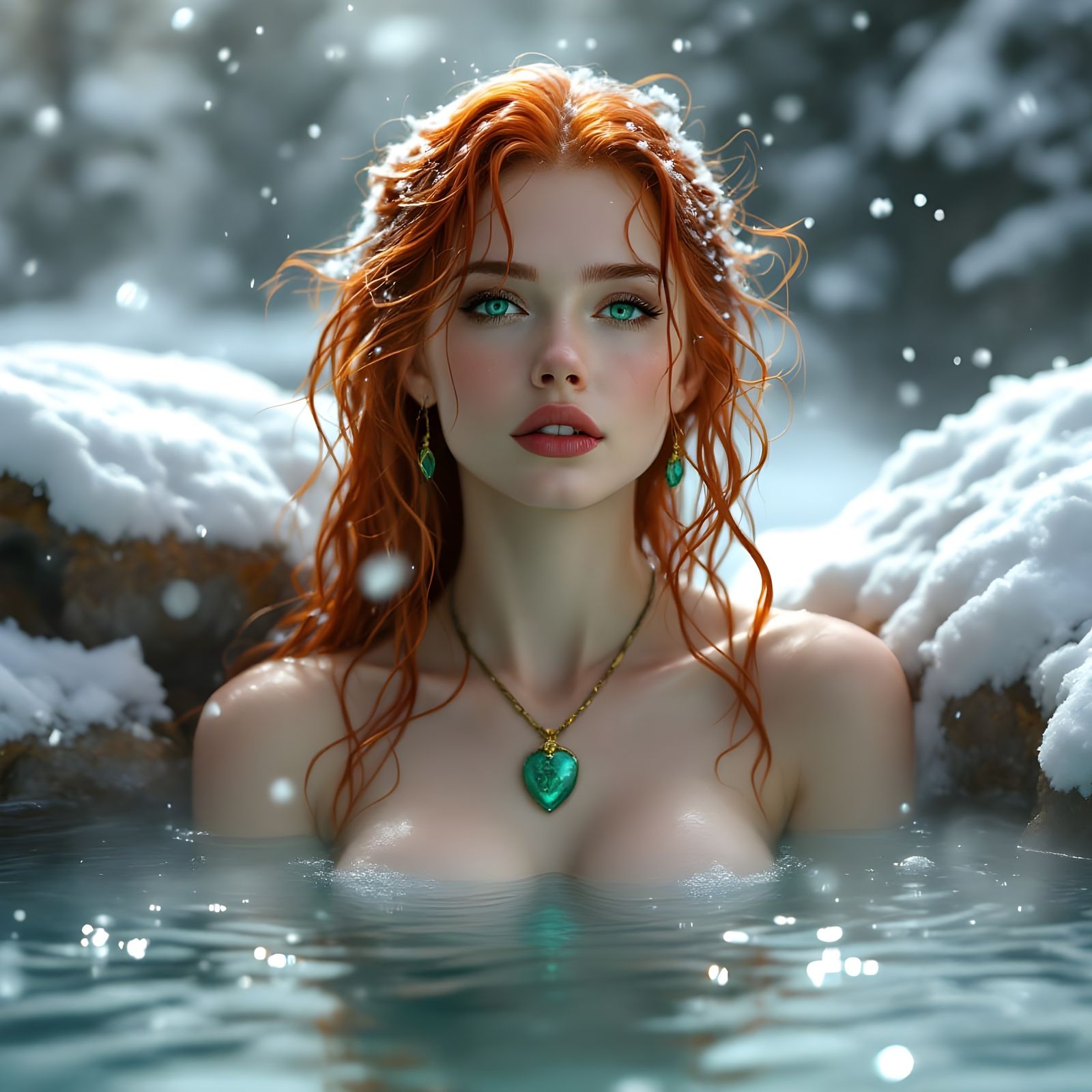 Ethereal Norse Goddess in Steaming Hot Spring