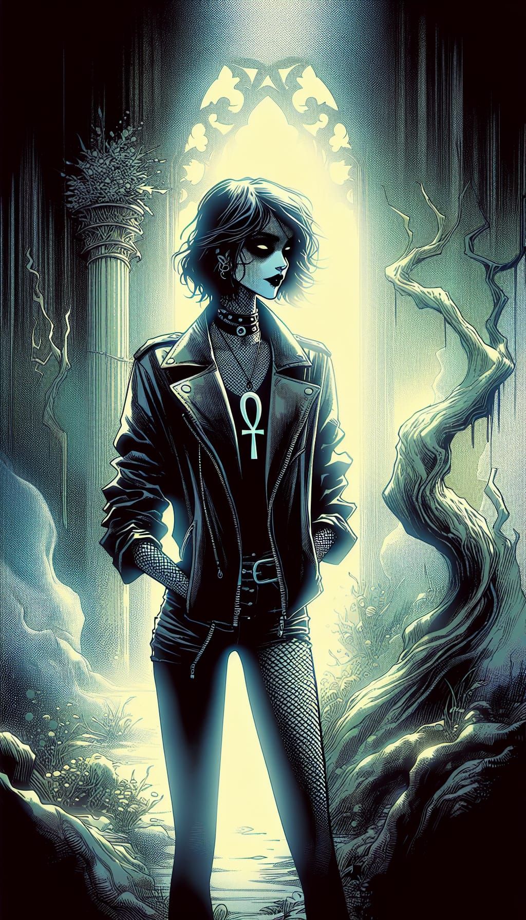 Gothic Death Portrait in Comic Book Style