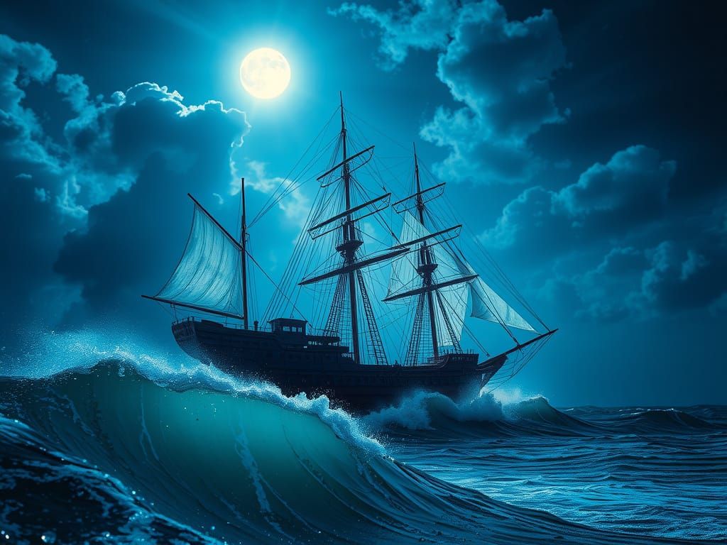 Ethereal Ghost Ship on Stormy Seas