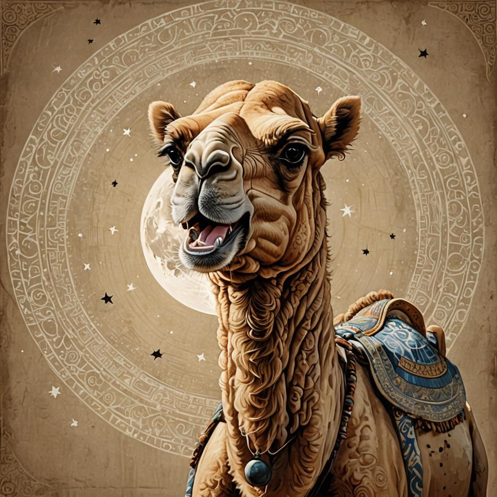 Funny Camel with Exaggerated Expression and Patterned Shirt