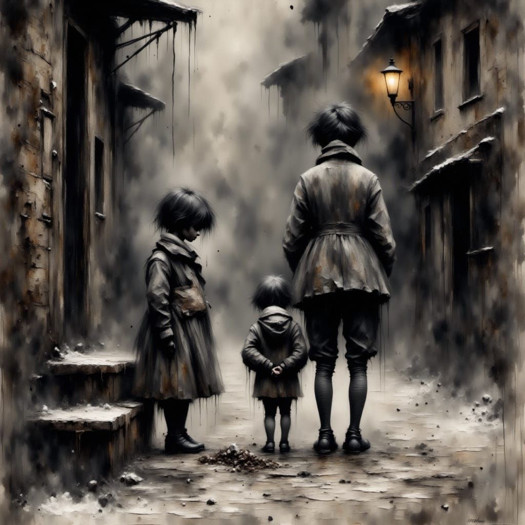 Victorian Street Urchins in Grimy Alleyway