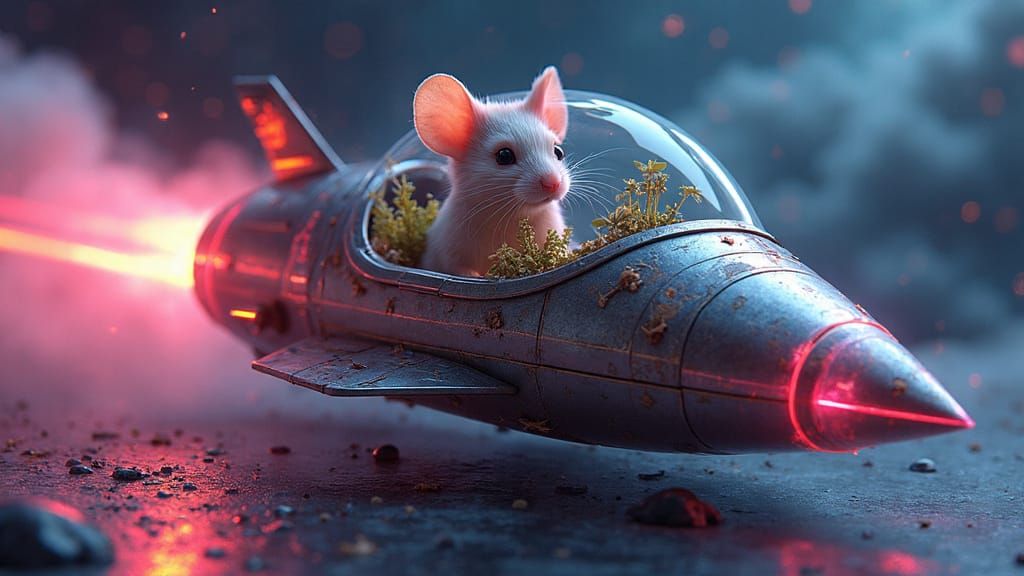 Astronaut Mouse in Cyberpunk Rocket Terrarium